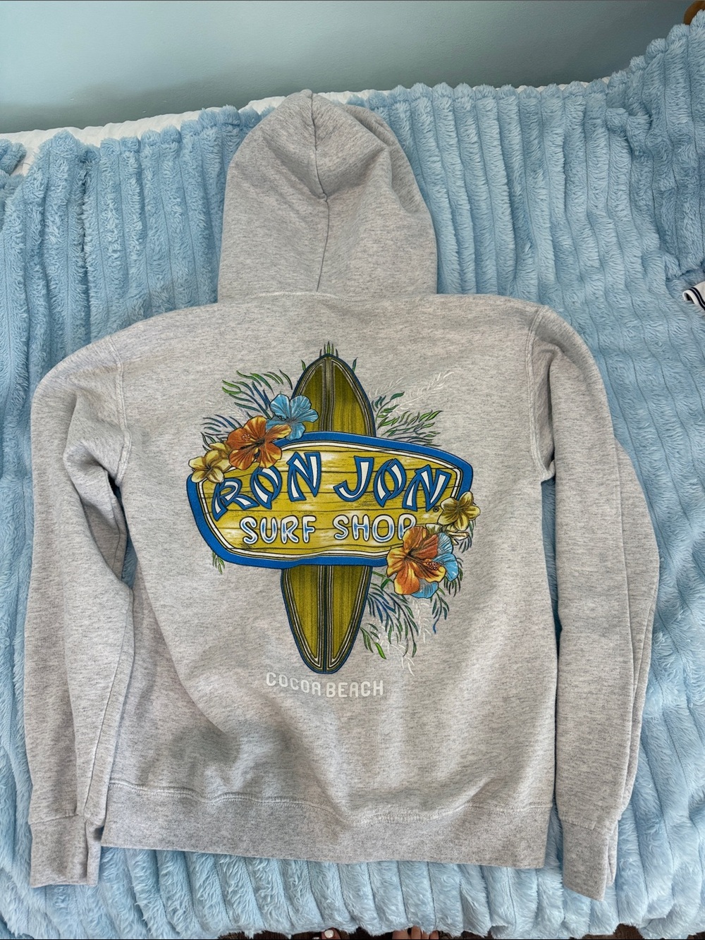 Ron Jon Gray Hoodie with Yellow & Blue Surfboard Graphic